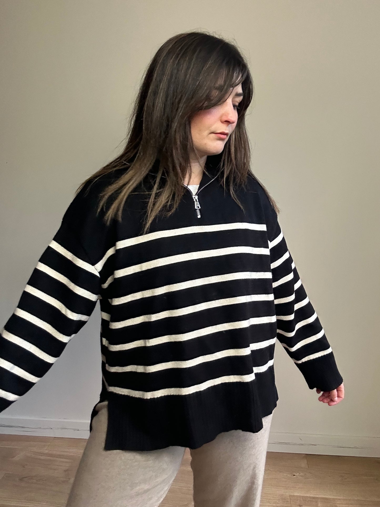 Zara Stripe Zip Up Jumper, L