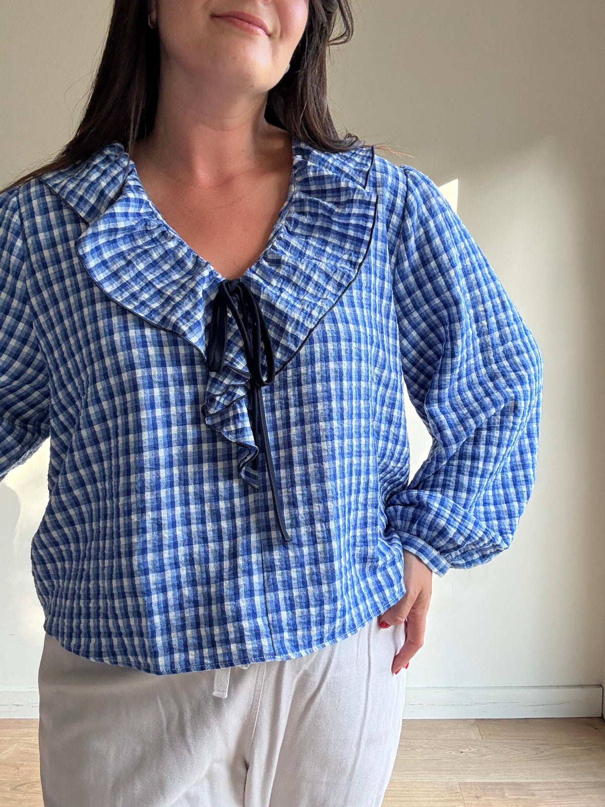 Zara Gingham Frill Blouse, L