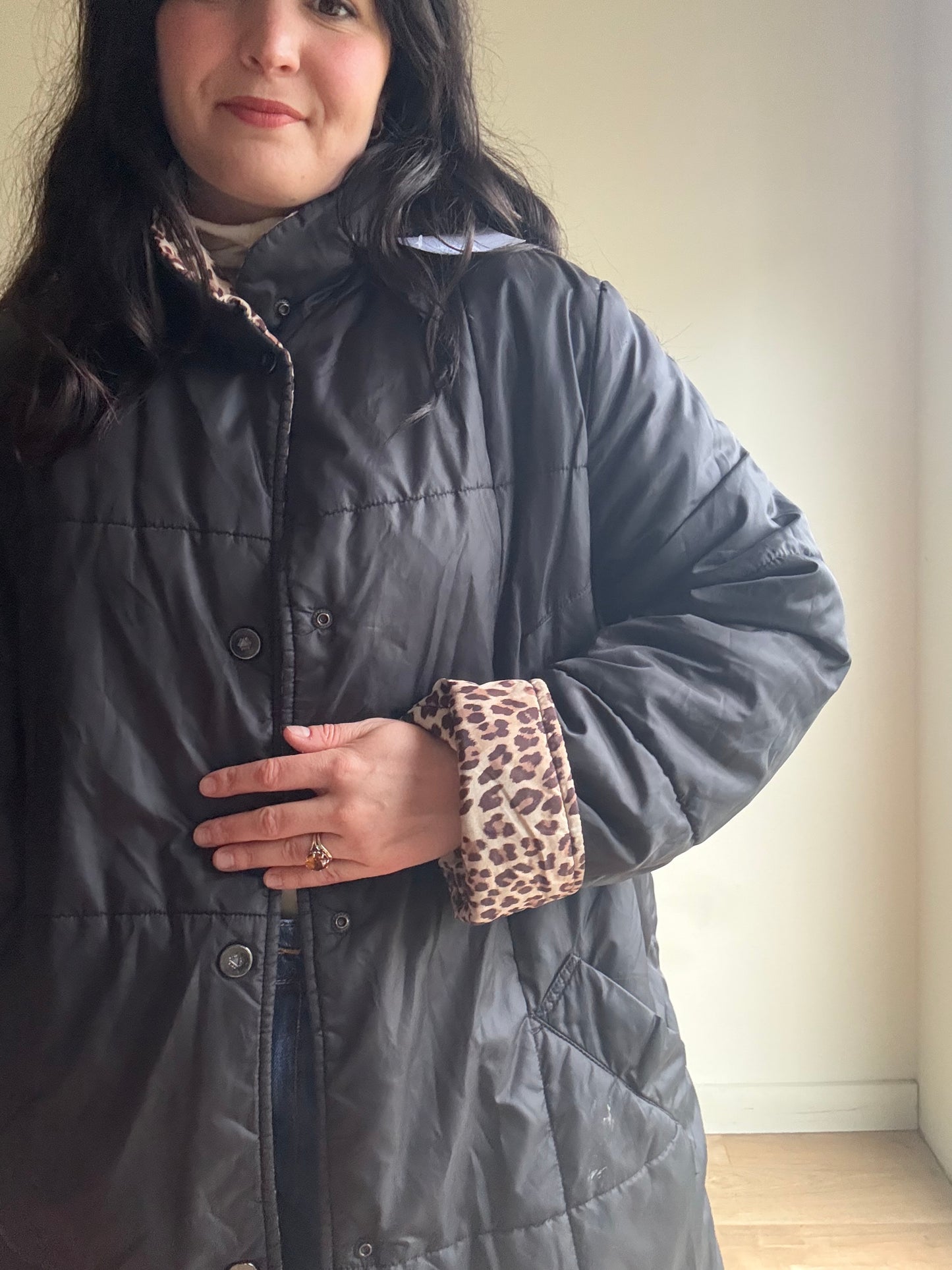 Reversible Leopard Puffer Coat, XL