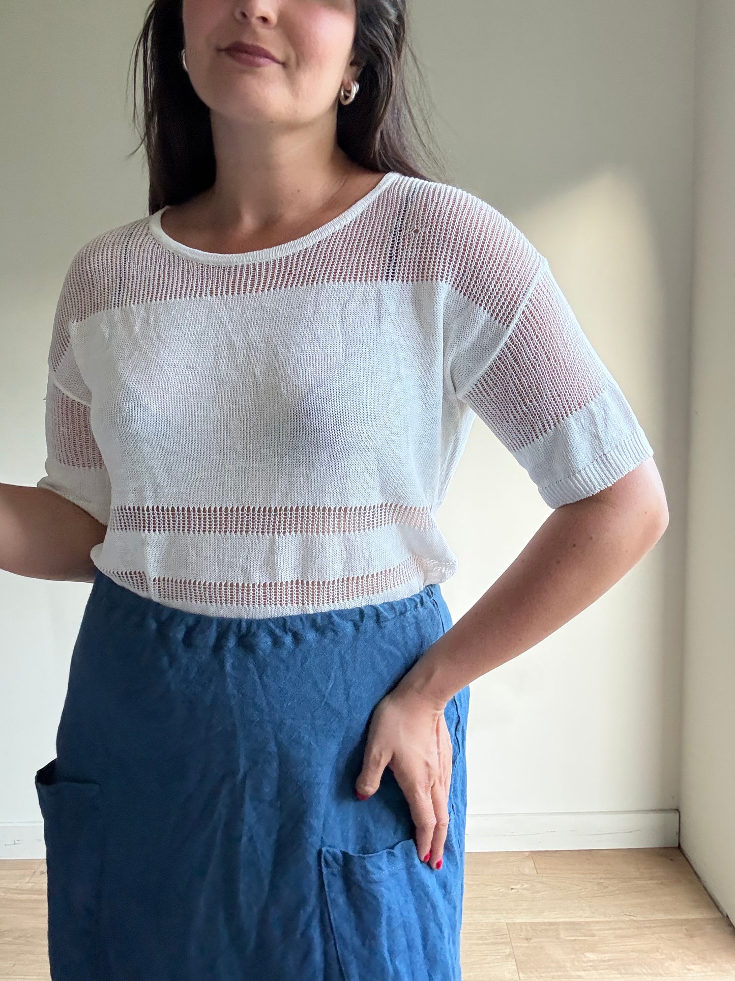 Vintage Jigsaw Linen Open Knit Top, M