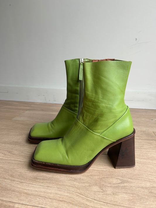 Green Asos Leather Square Toe Boots, 7