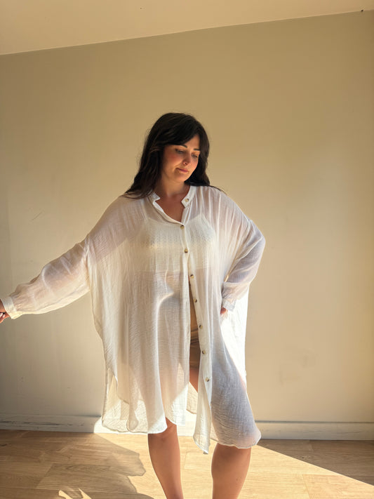 Zara Cotton Loose Sheer Shirt, One Size