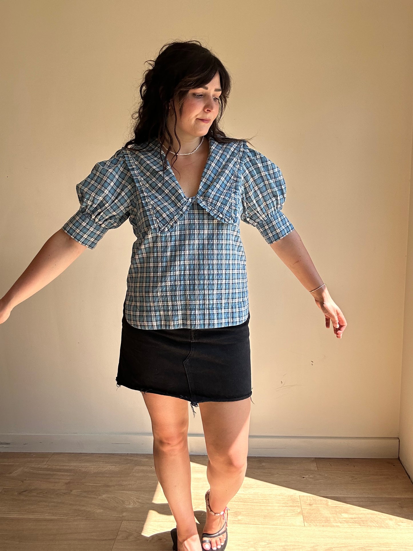 Ganni Check Collared Blouse, 40