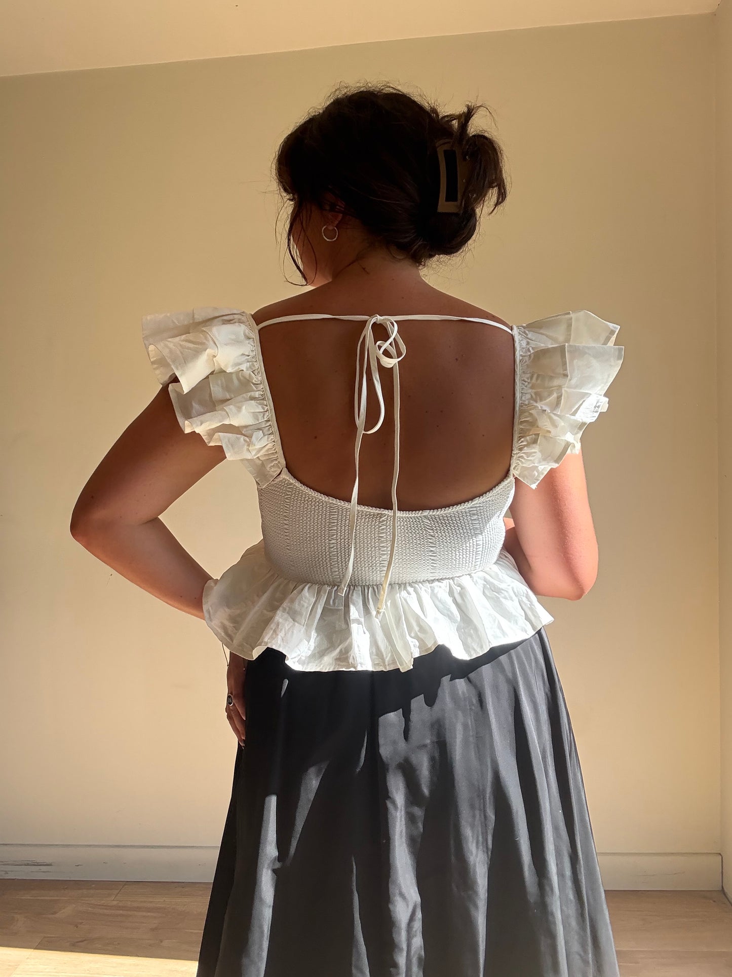 Zara Smocked Frill Crop Top, M