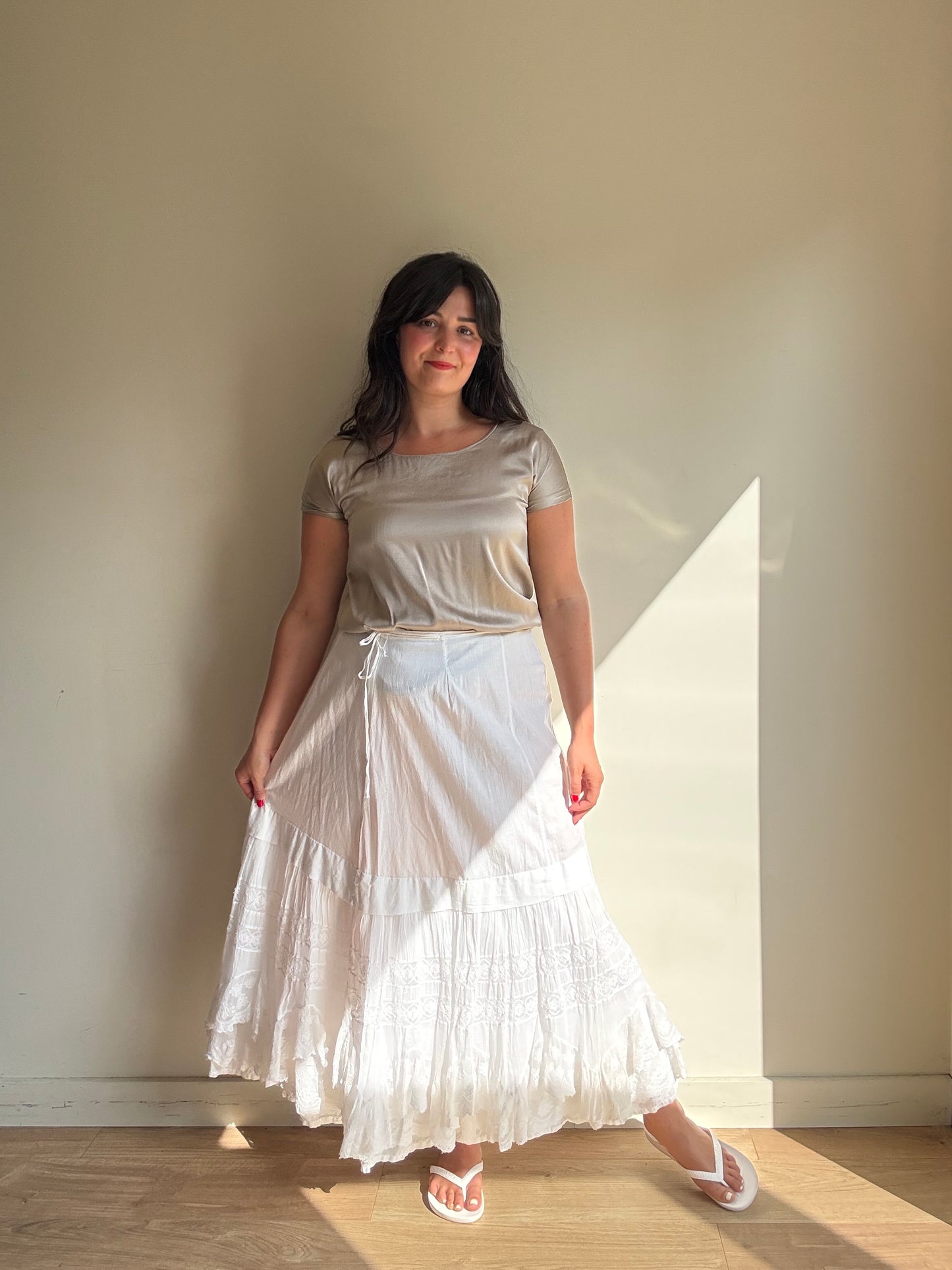 Vintage Lace and Cotton Midi Skirt, M