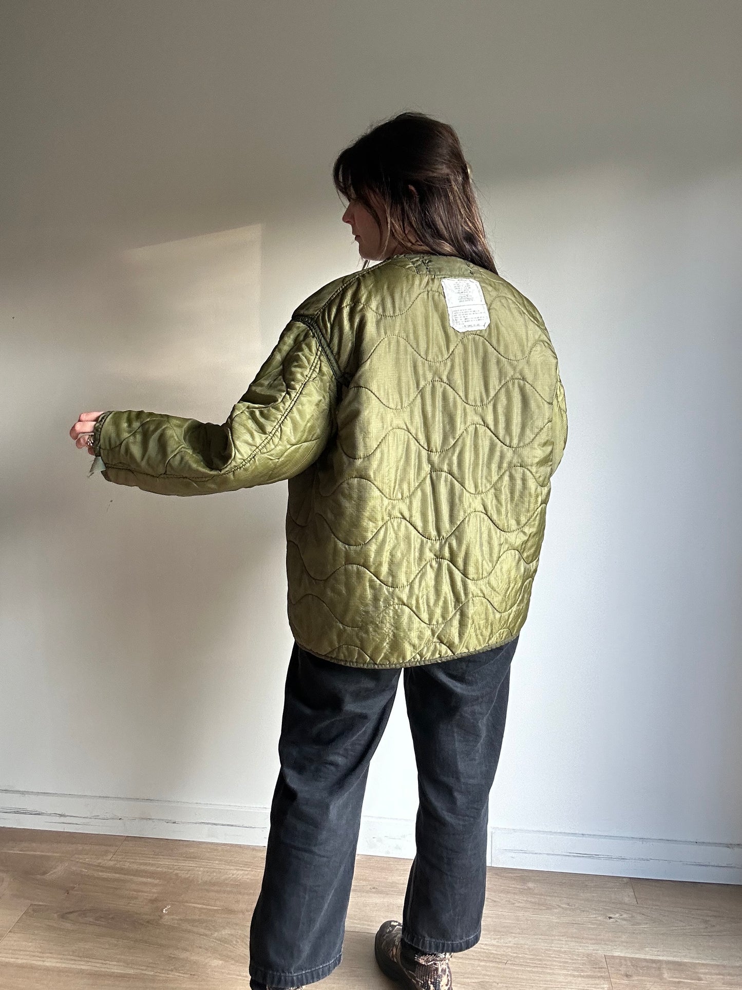 Vintage Quilted Army Liner Jacket, M-L