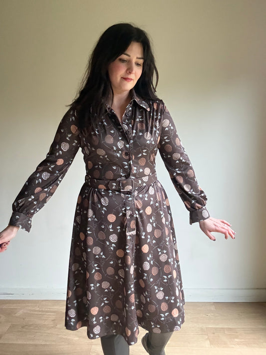 Leygil 1970’s Floral Belted Shirt Dress, 12-14