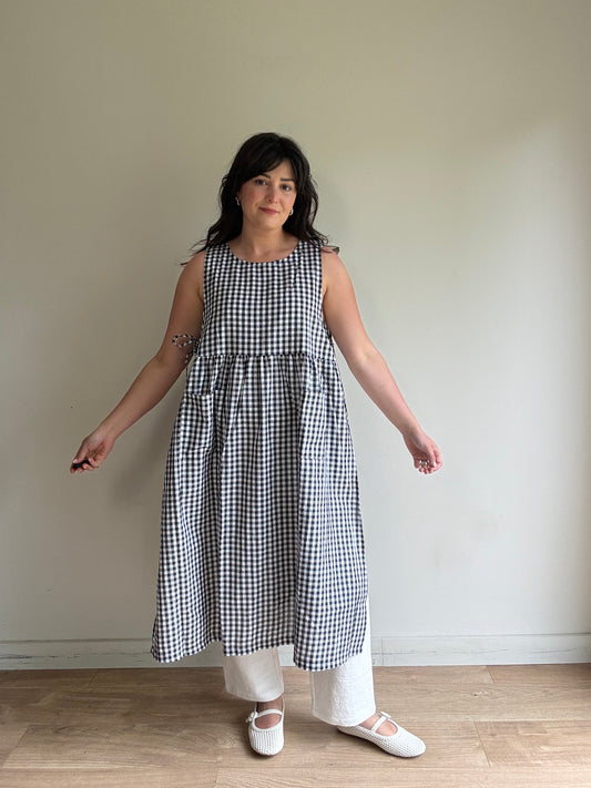 Gingham Tie Sides Apron Dress, One Size