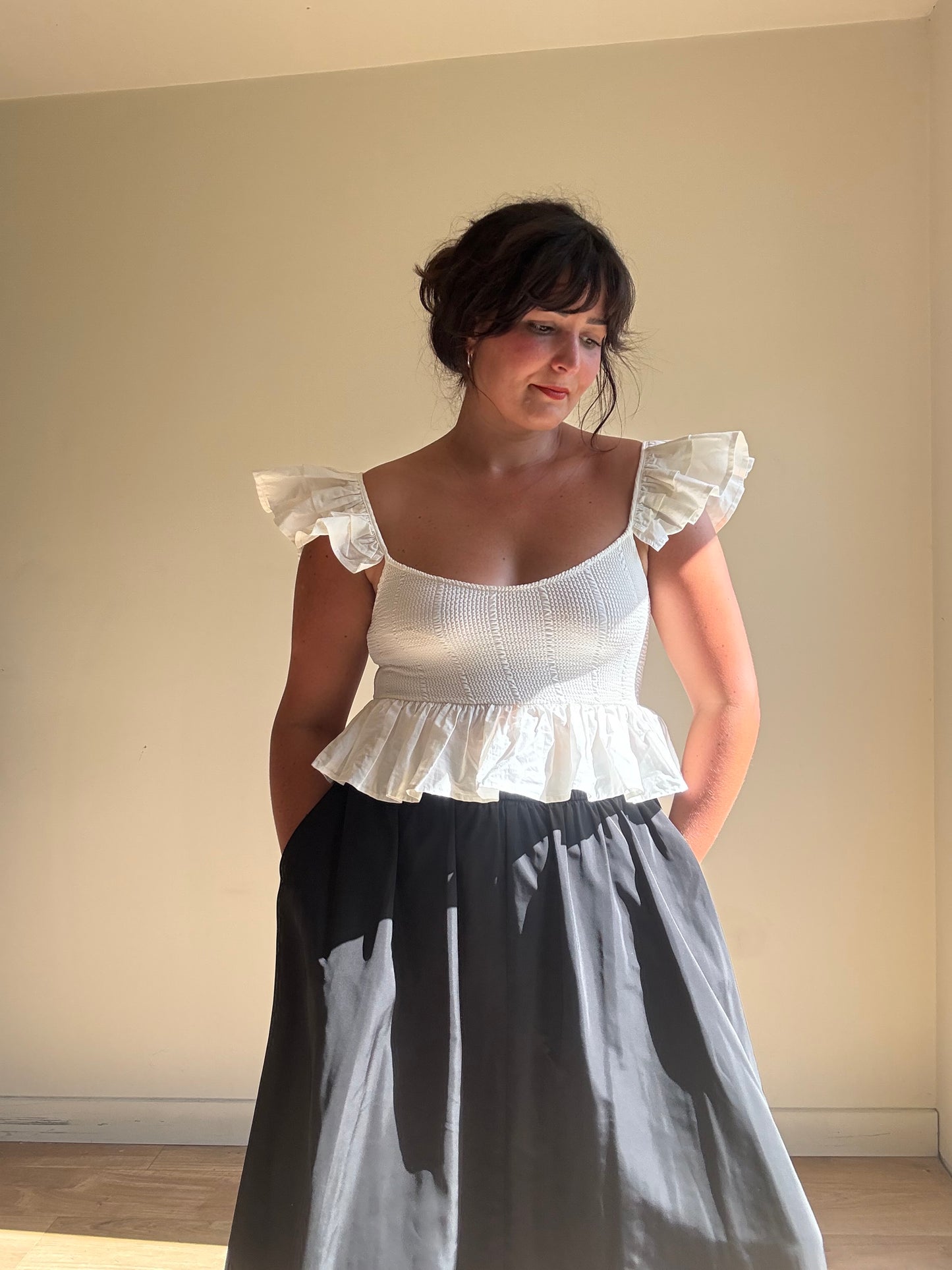 Zara Smocked Frill Crop Top, M