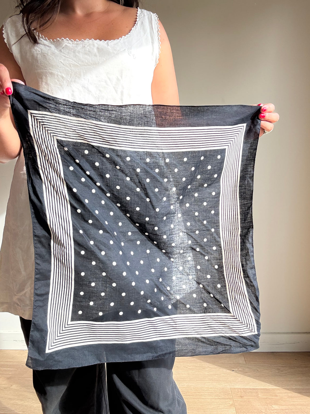 Vintage Cotton Square Bandana Scarf, One Size