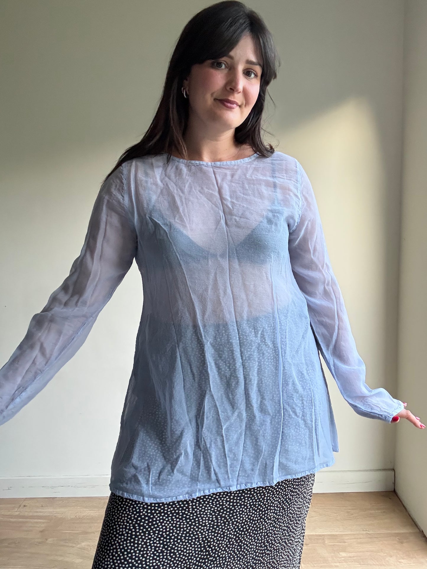 Vintage Ghost Sheer Silk Top, M