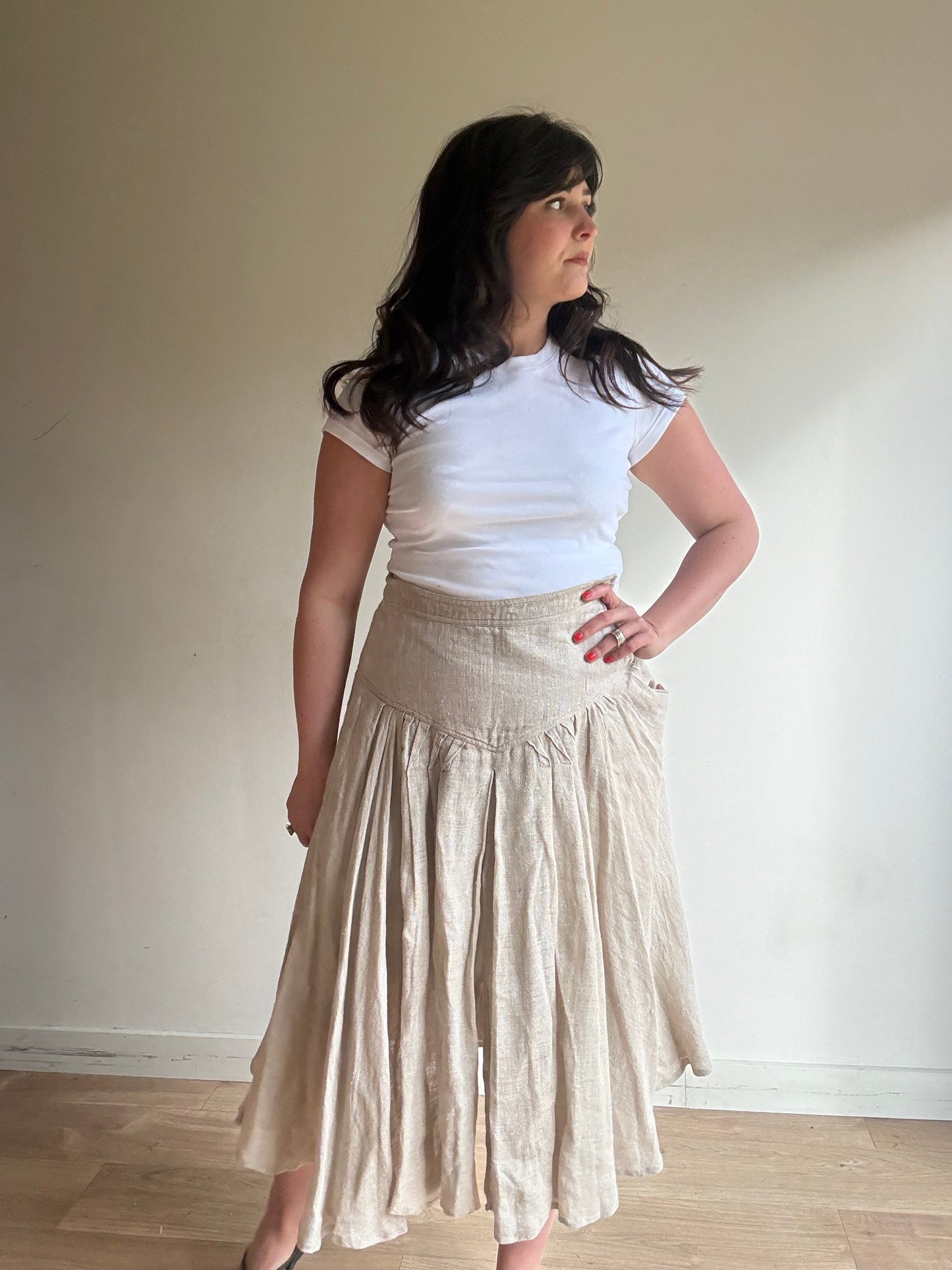 Vintage Umberto Ginocchietti Italian Linen Pleated Skirt, 8