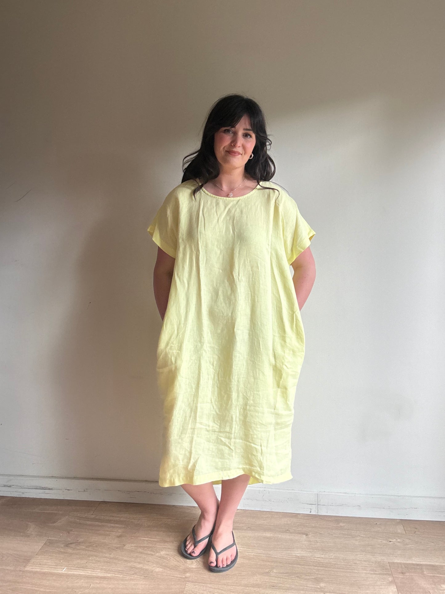 Black Crane Pure Linen Bud Dress, M-L