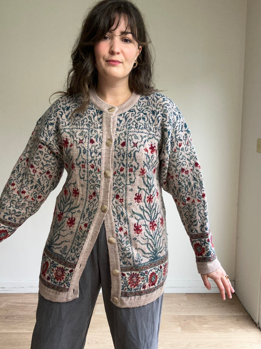 Vintage Pure Wool Tapestry Cardigan, XL