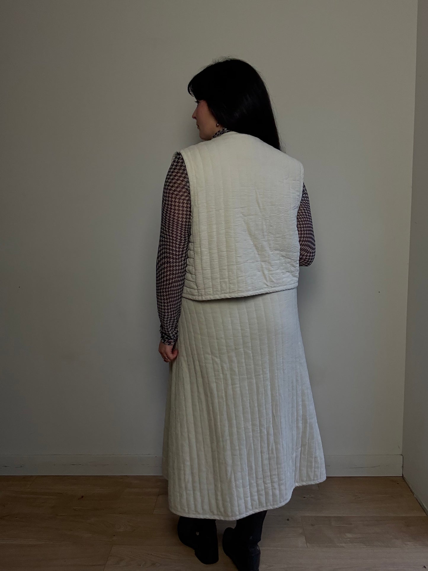 Black Crane Quilted Stripe Waistcoat Vest, XS/S