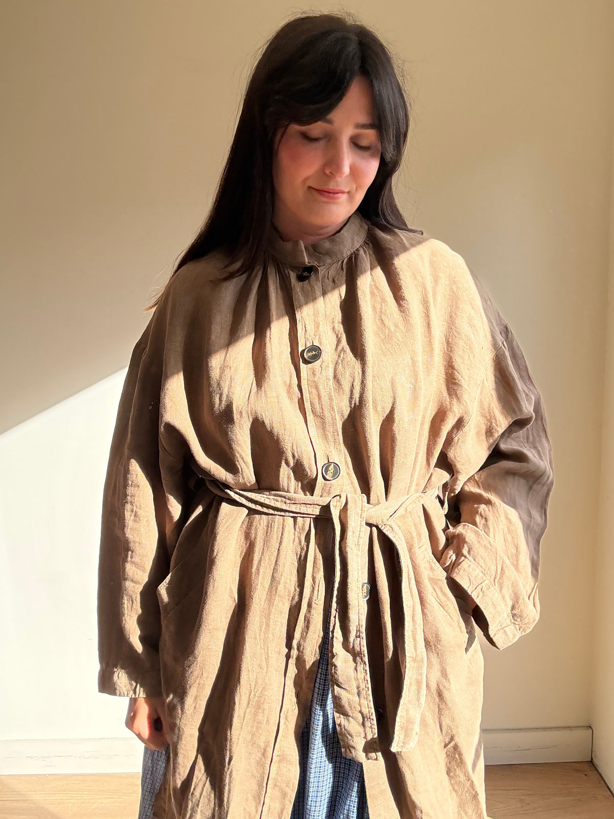 Zara Linen Button Up House Coat, M/L