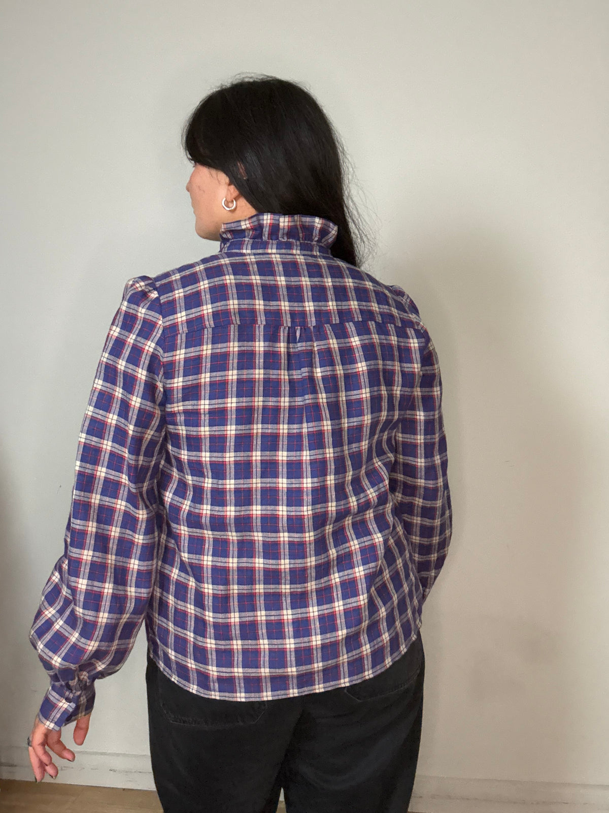 Sezane Check Frill Shirt Blouse, 40