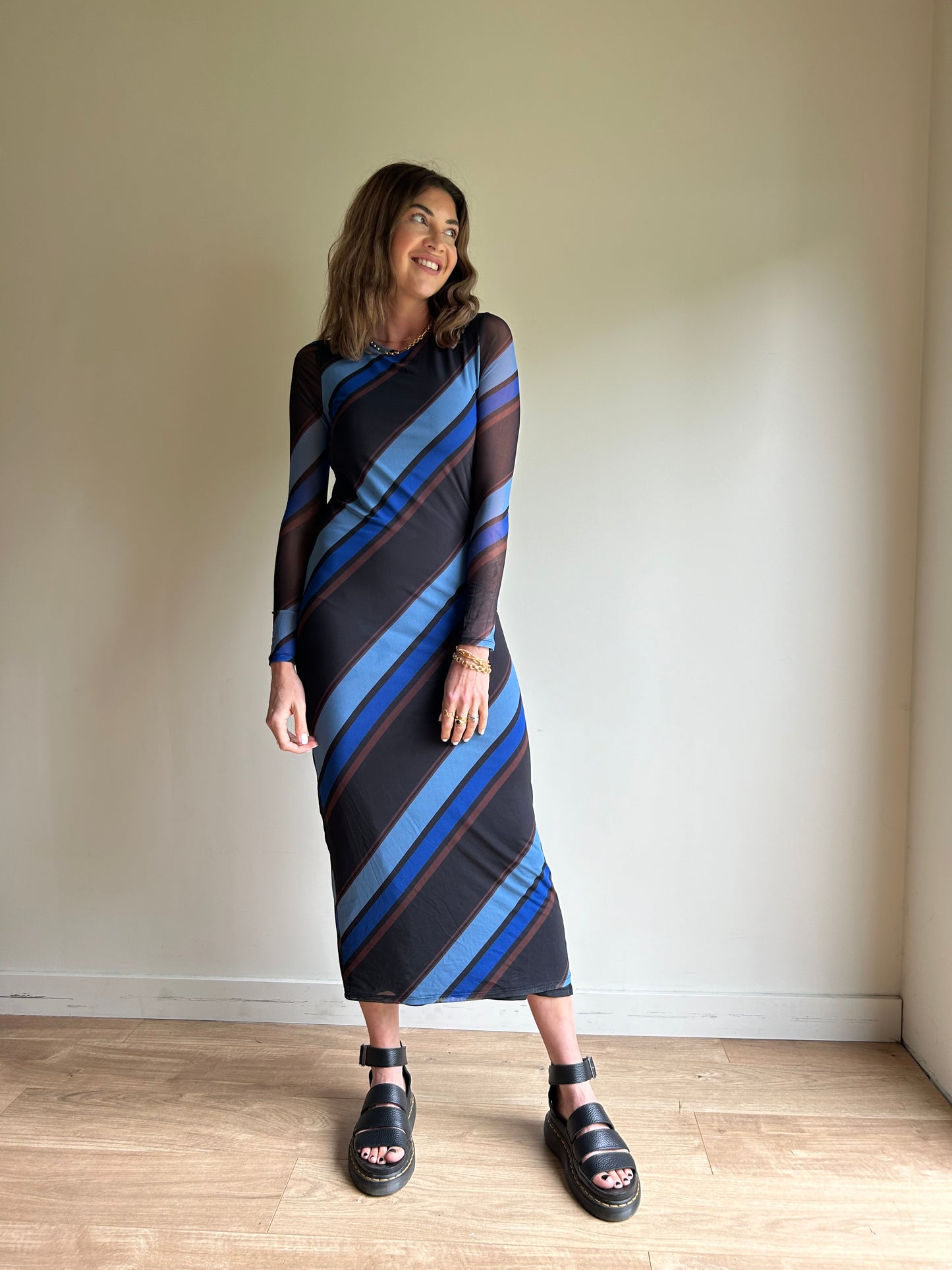 Stripe H&M Mesh Maxi Dress, XS