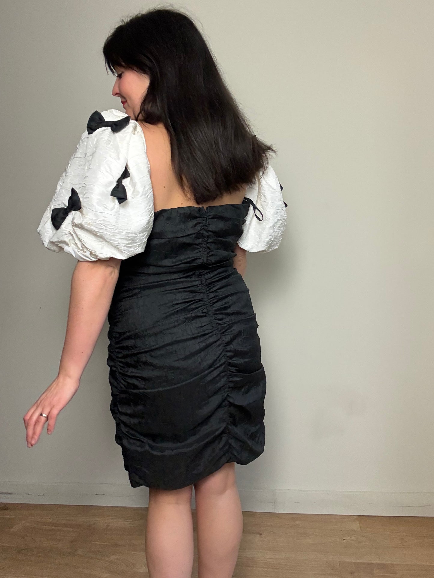 Vintage Jaqui Designs Bow Puff Sleeve Cocktail Dress, 12-14