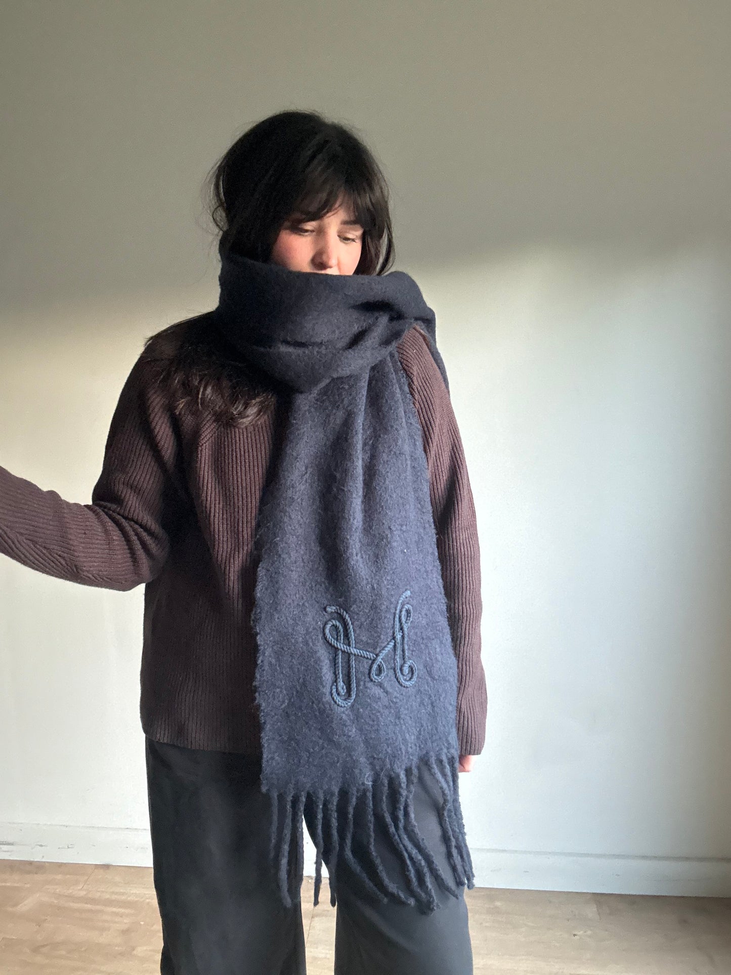 Fluffy Scarf with Embroidery, One Size