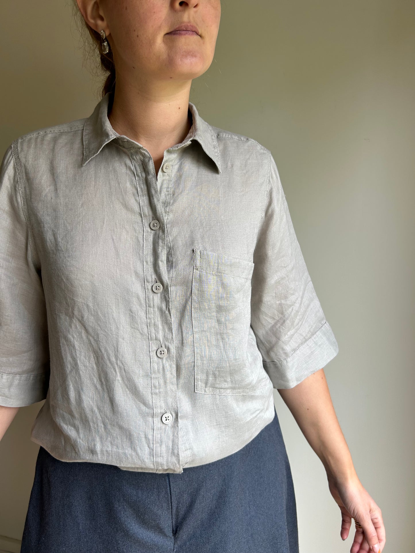 Zara Linen Grey Shirt - Size XS