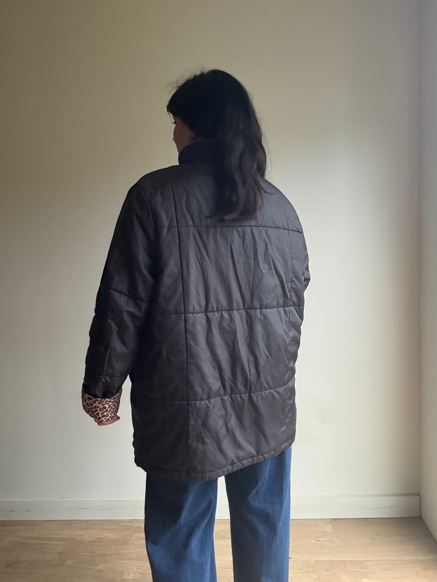 Reversible Leopard Puffer Coat, XL