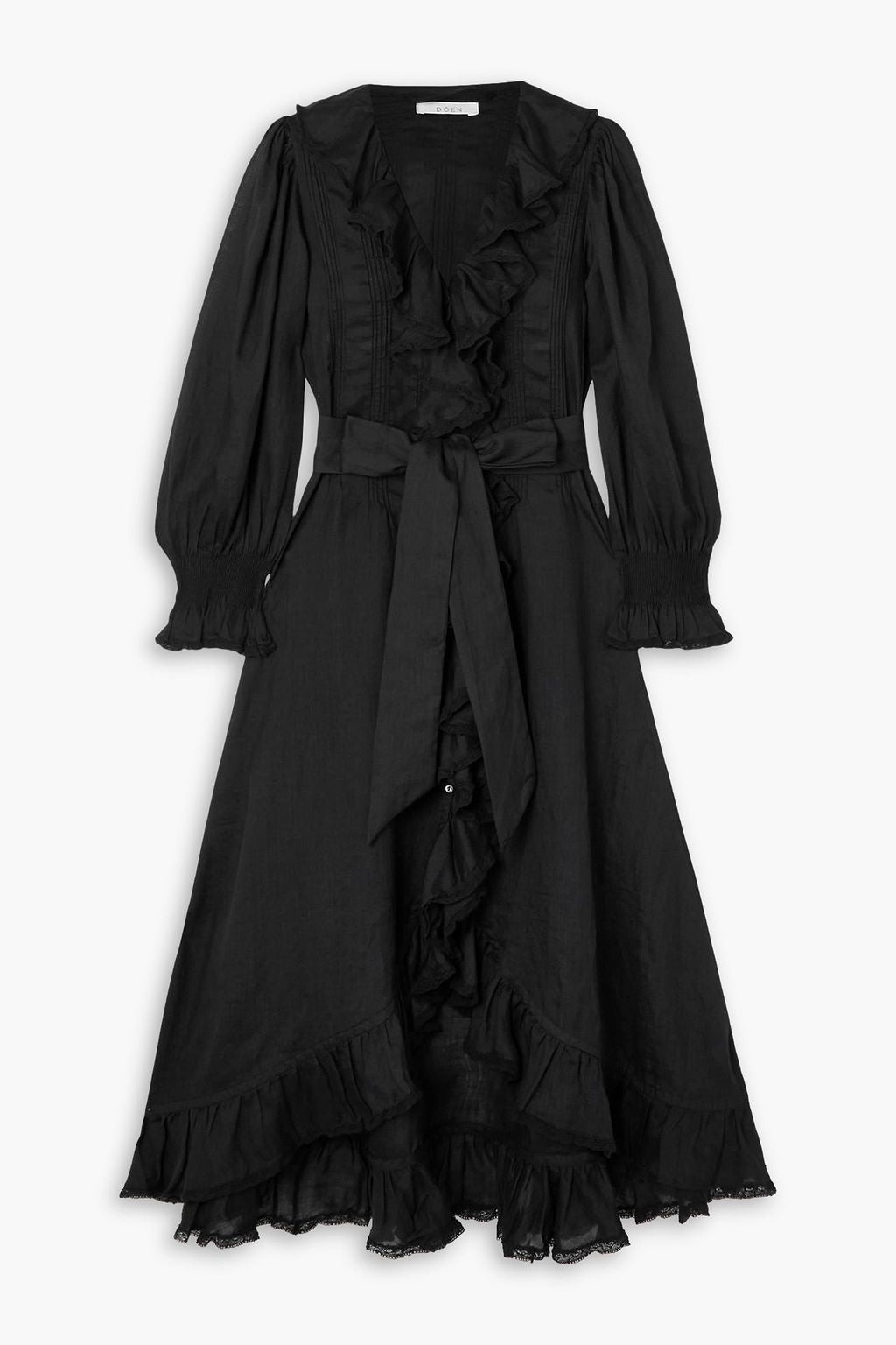 Doen Nadia belted ruffled ramie midi dress, M