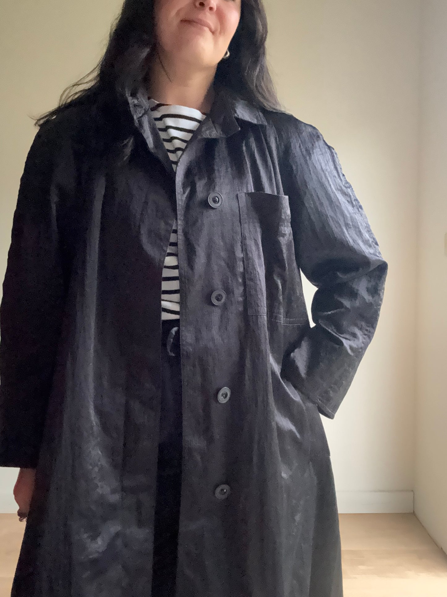 Satin Black Trench Mac, XL