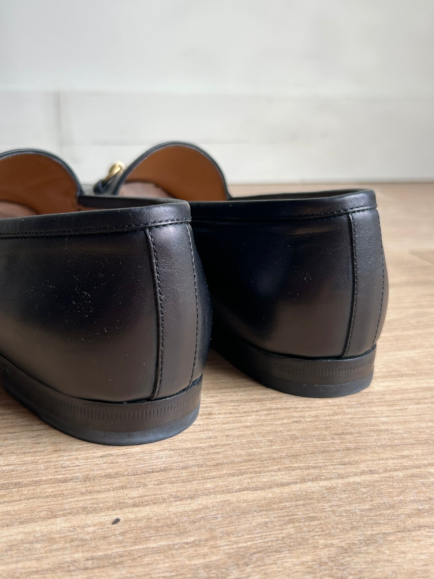 Black Gucci Jordaan Horsebit Leather Loafers, 39.5