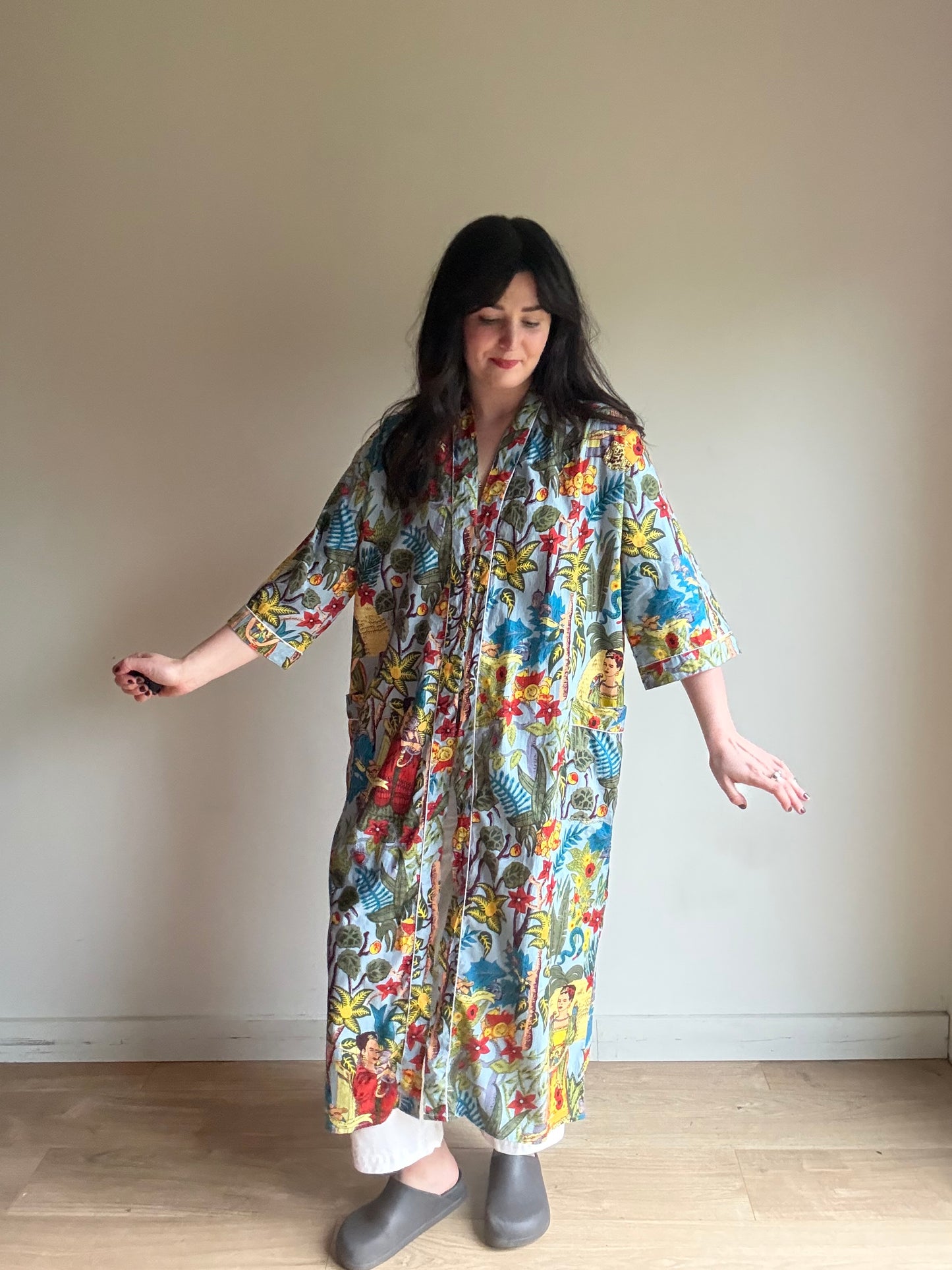 Cotton Printed Frida Kahlo Robe, One Size