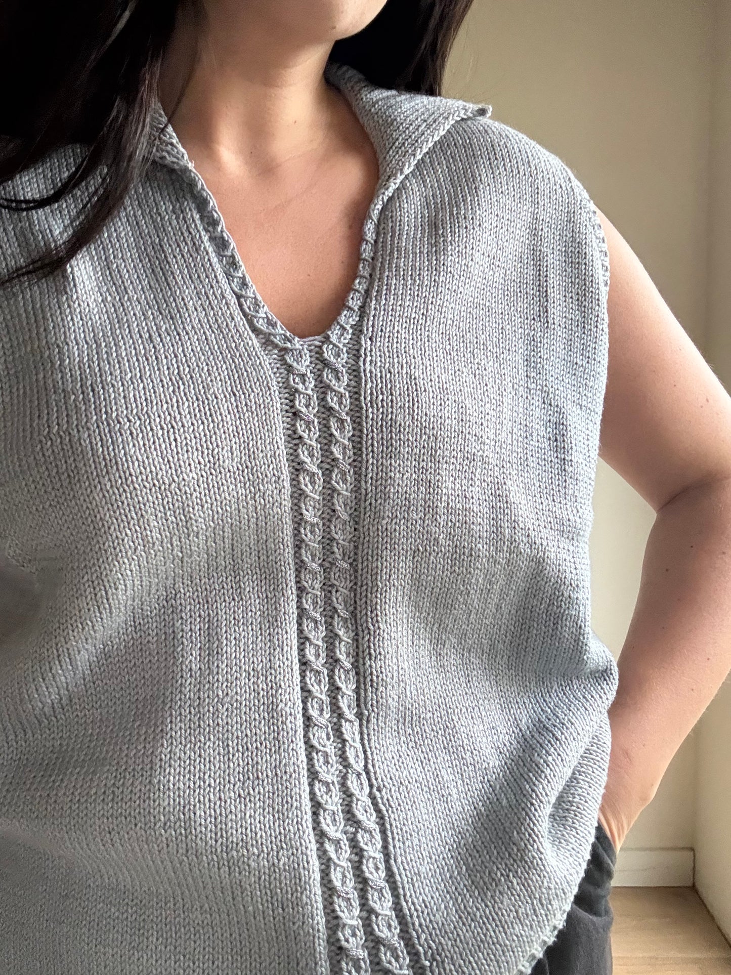Handknit Collared Vest Tank, XL