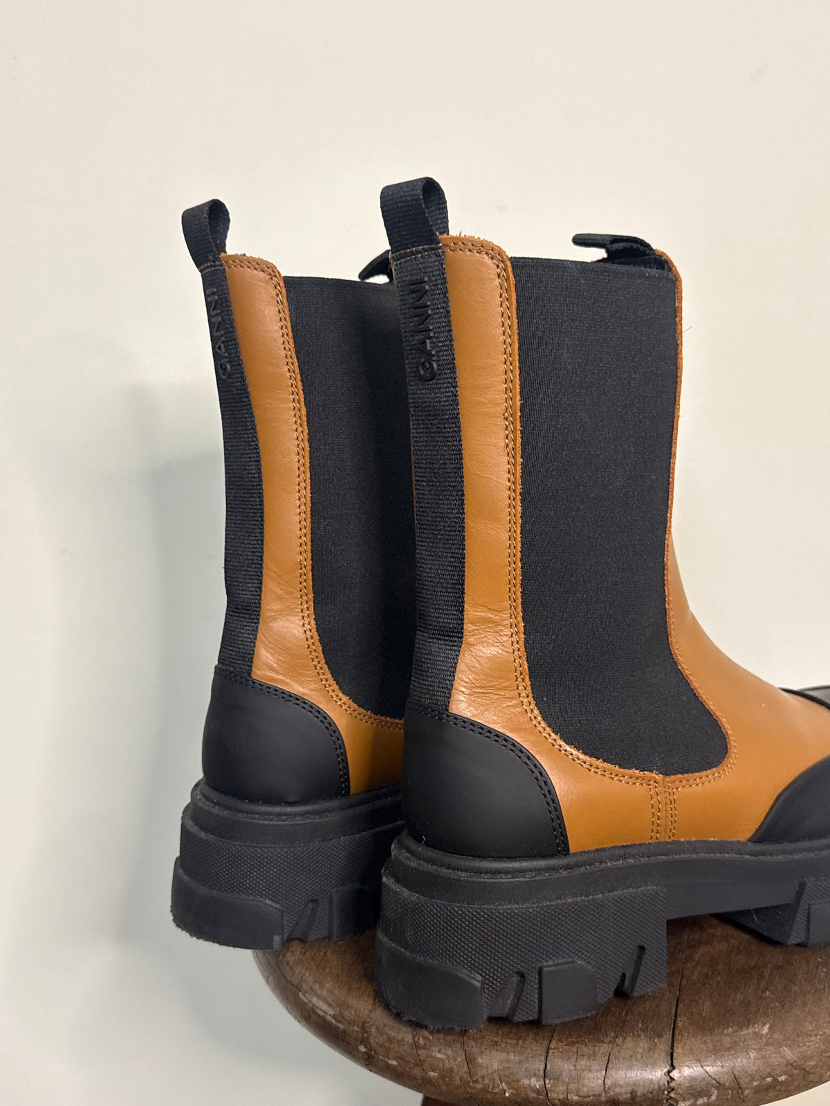 Ganni Leather Chelsea Chunky Boots - Size 41