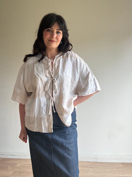 VRG GRL Check Patchwork Tie Up Shirt, One Size