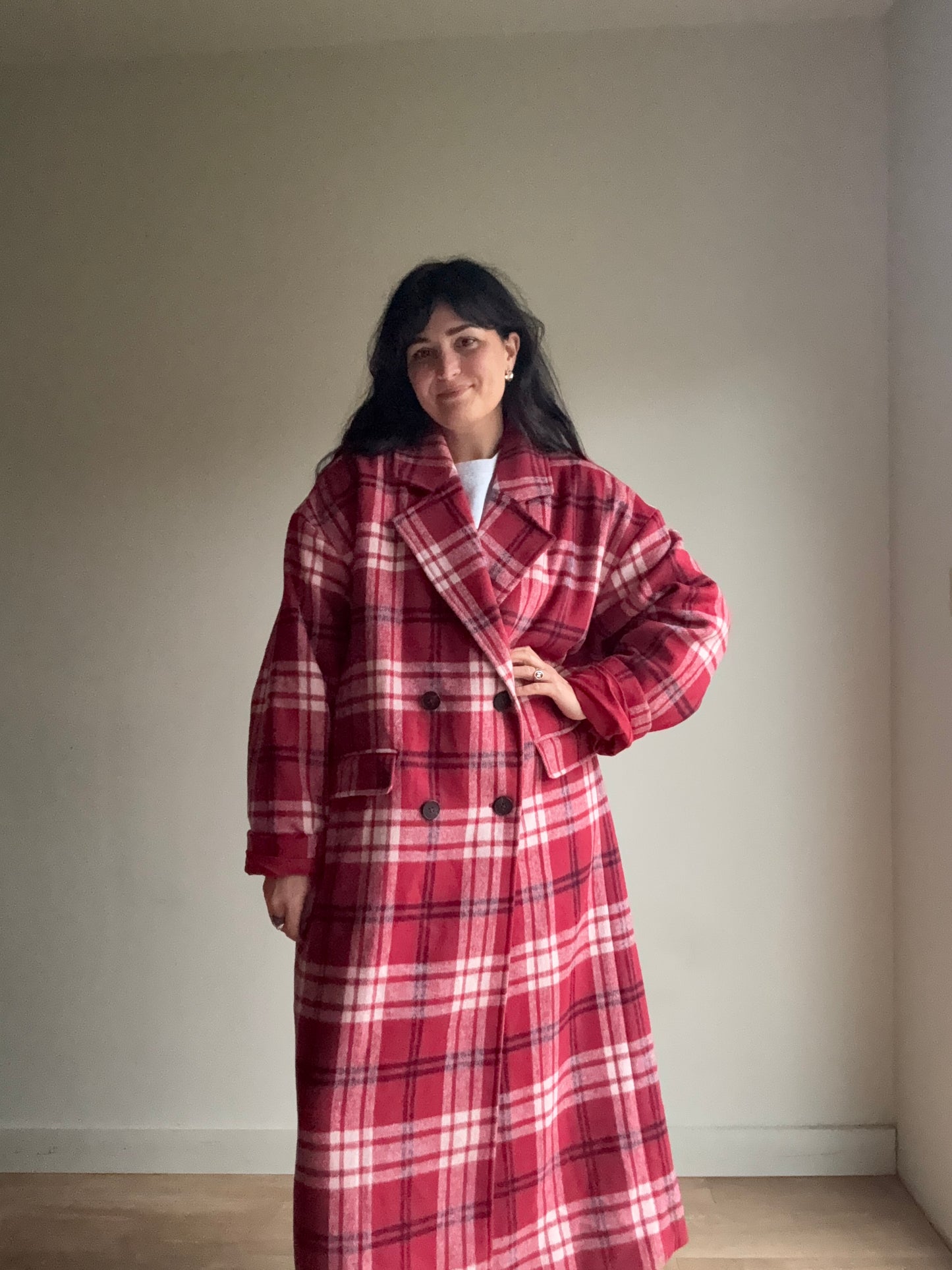 Nobody's Child NEW Check Longline Wool Mix Coat, L-XL