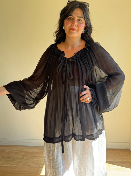 Free People Sheer Floaty Blouse, XL