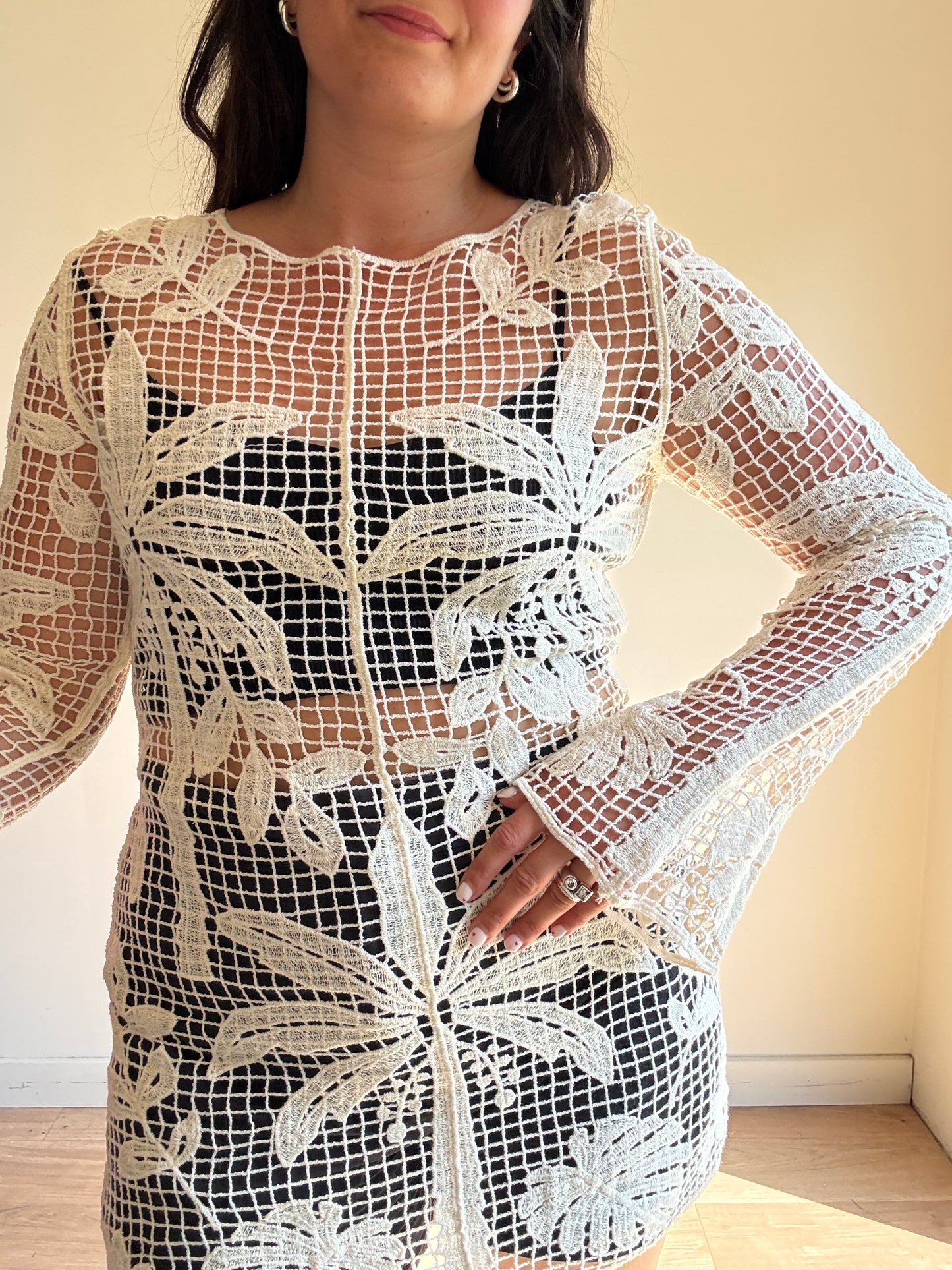 Cream NEW Crochet Sun Dress, M