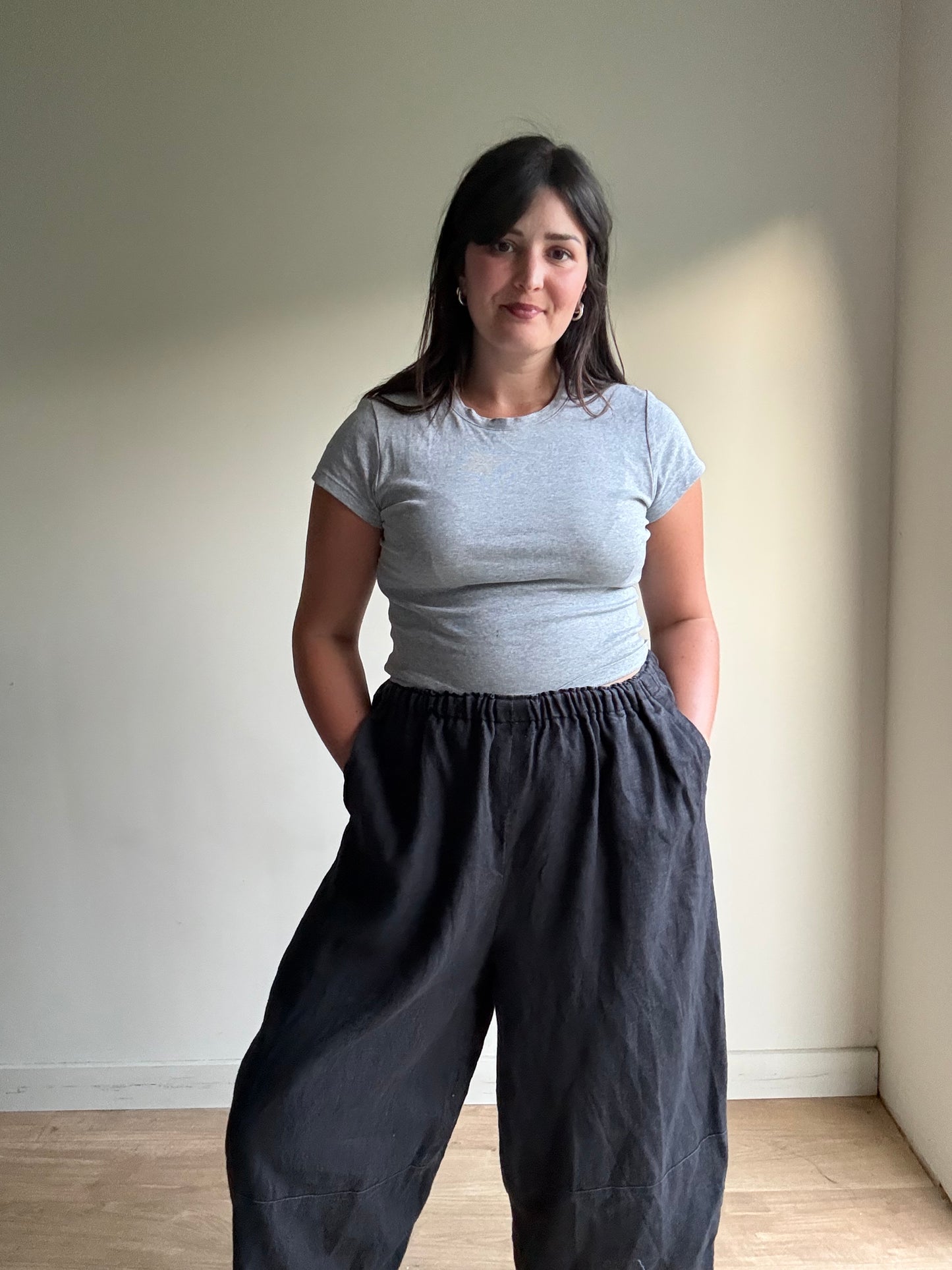 Linen Barrel Leg Trousers, L-XL