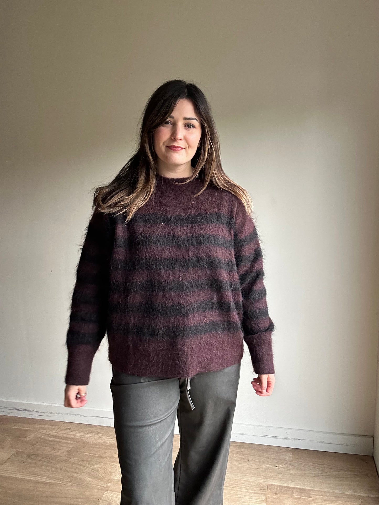 Cos NEW Mohair Merino Burgundy Stripe Jumper - S