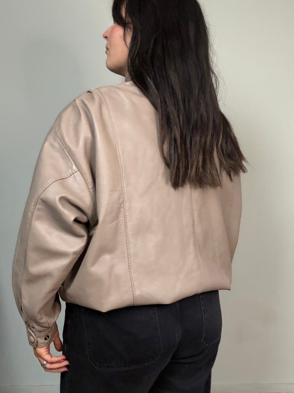 Real Leather Funnel Neck Bomber Jacket, M