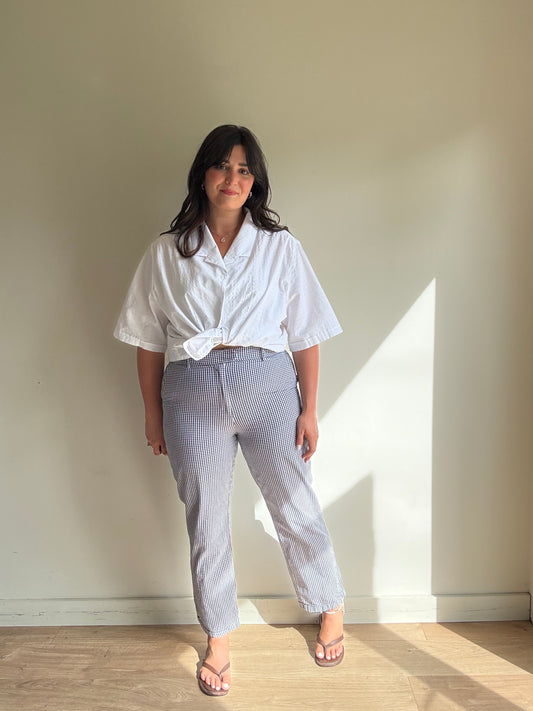 Navy M&S Pure Cotton Gingham Trousers, 12