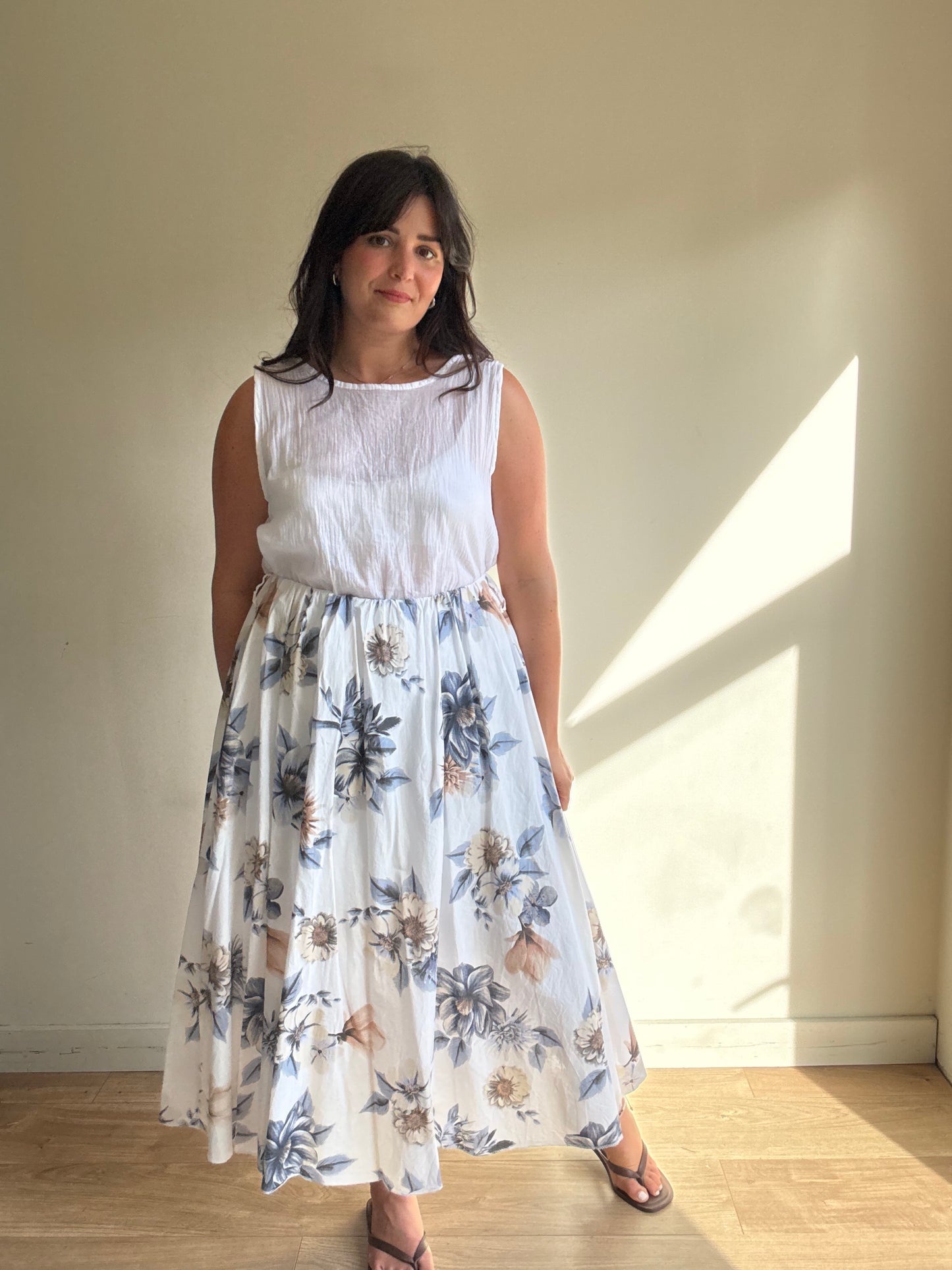 Cassolino Floral Cotton Midi Skirt, M/L
