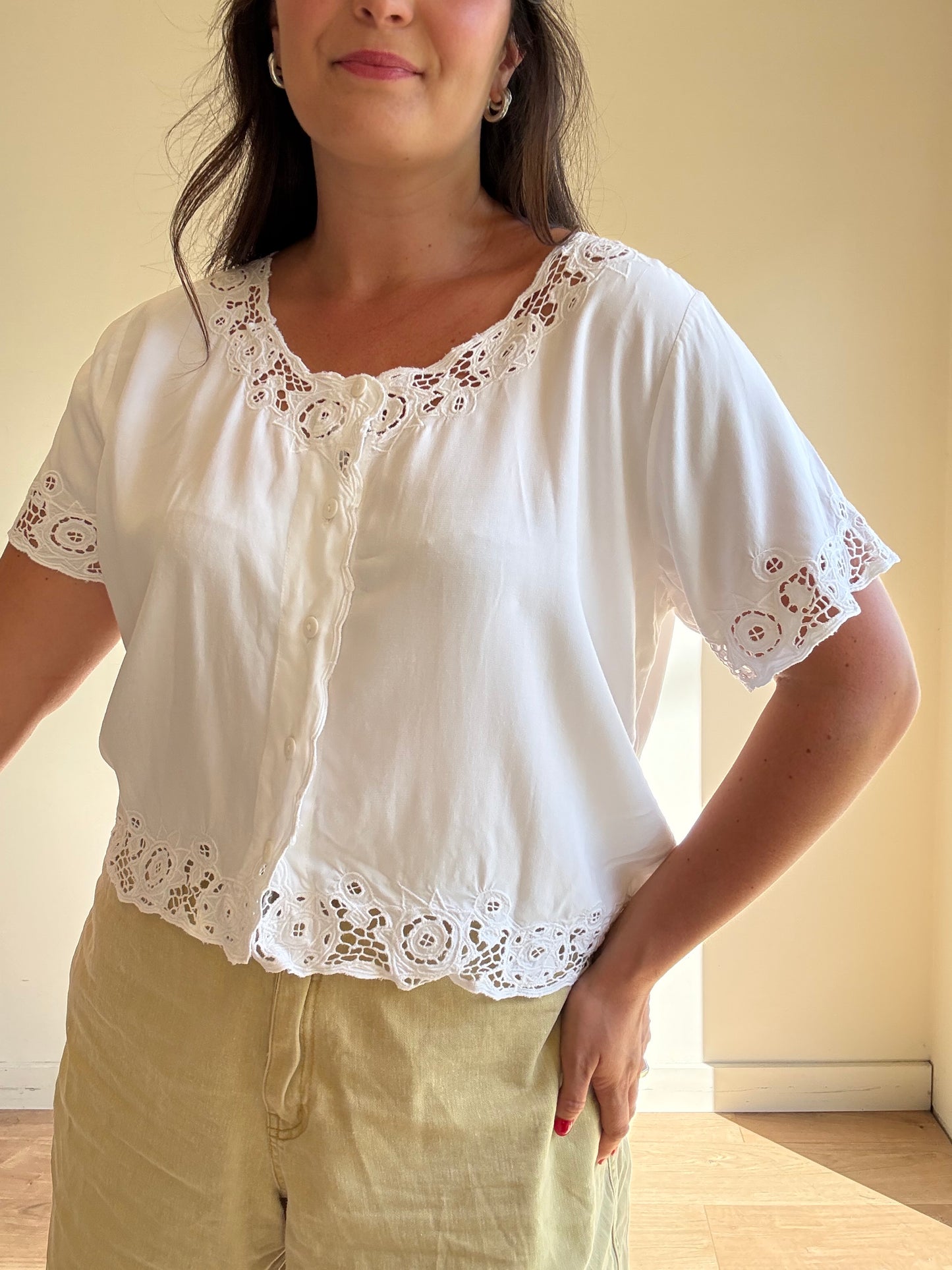 Vintage French Embroidered Top, M/L