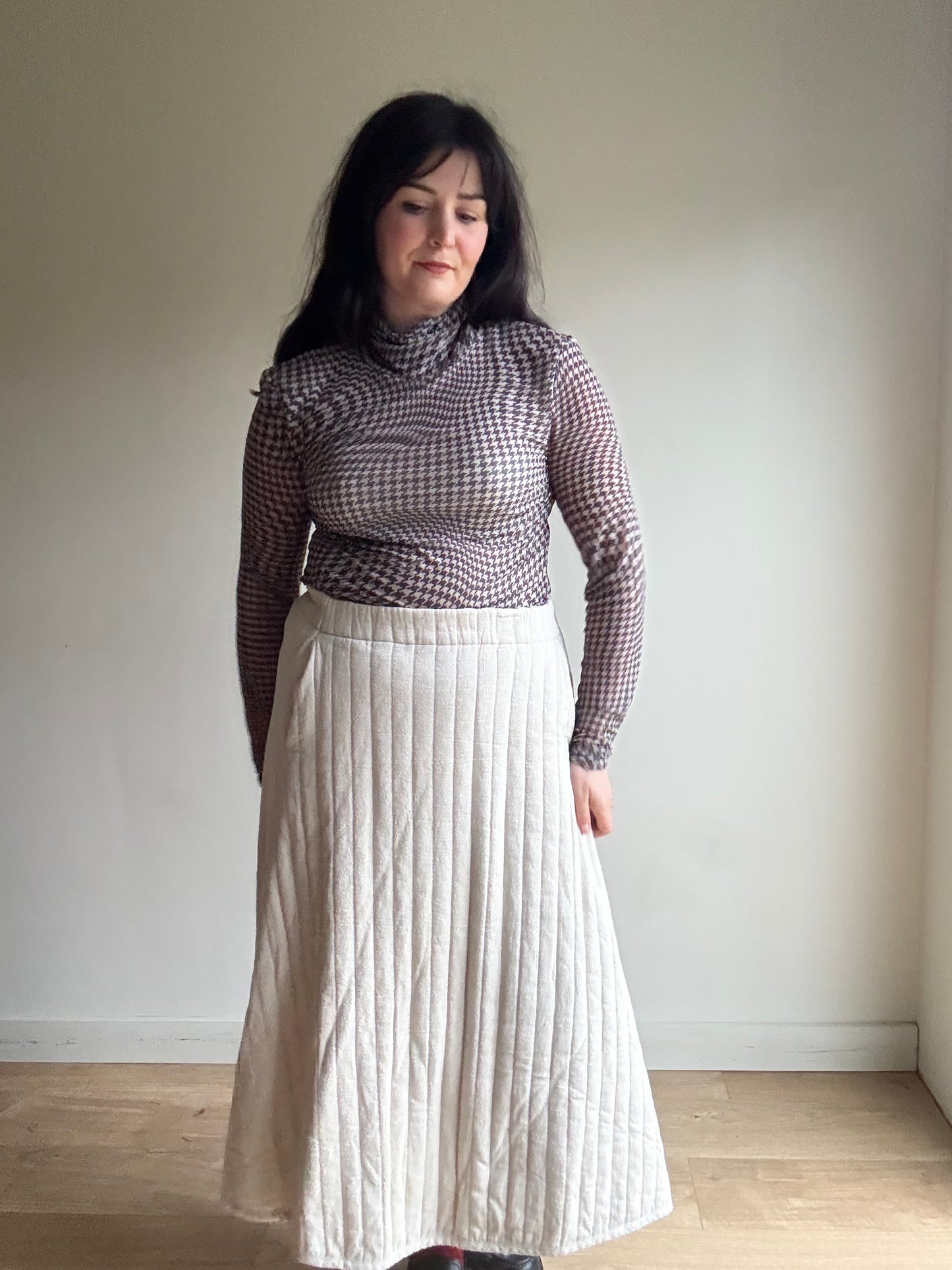 Black Crane Quilted Stripe Circle Skirt, S-M