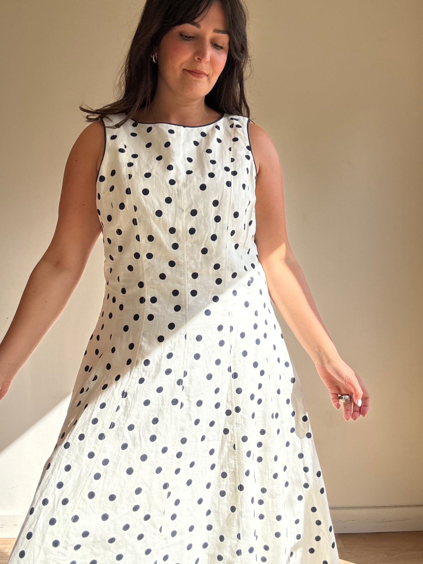 NEW Boden Linen & Cotton Polka Dot Dress, 16R