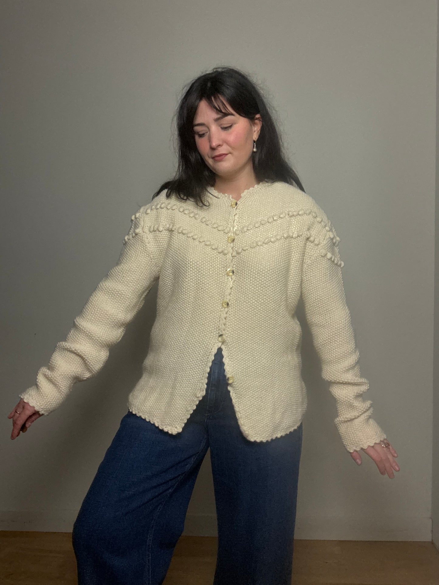 Handmade Popcorn Button Up Cardigan, L