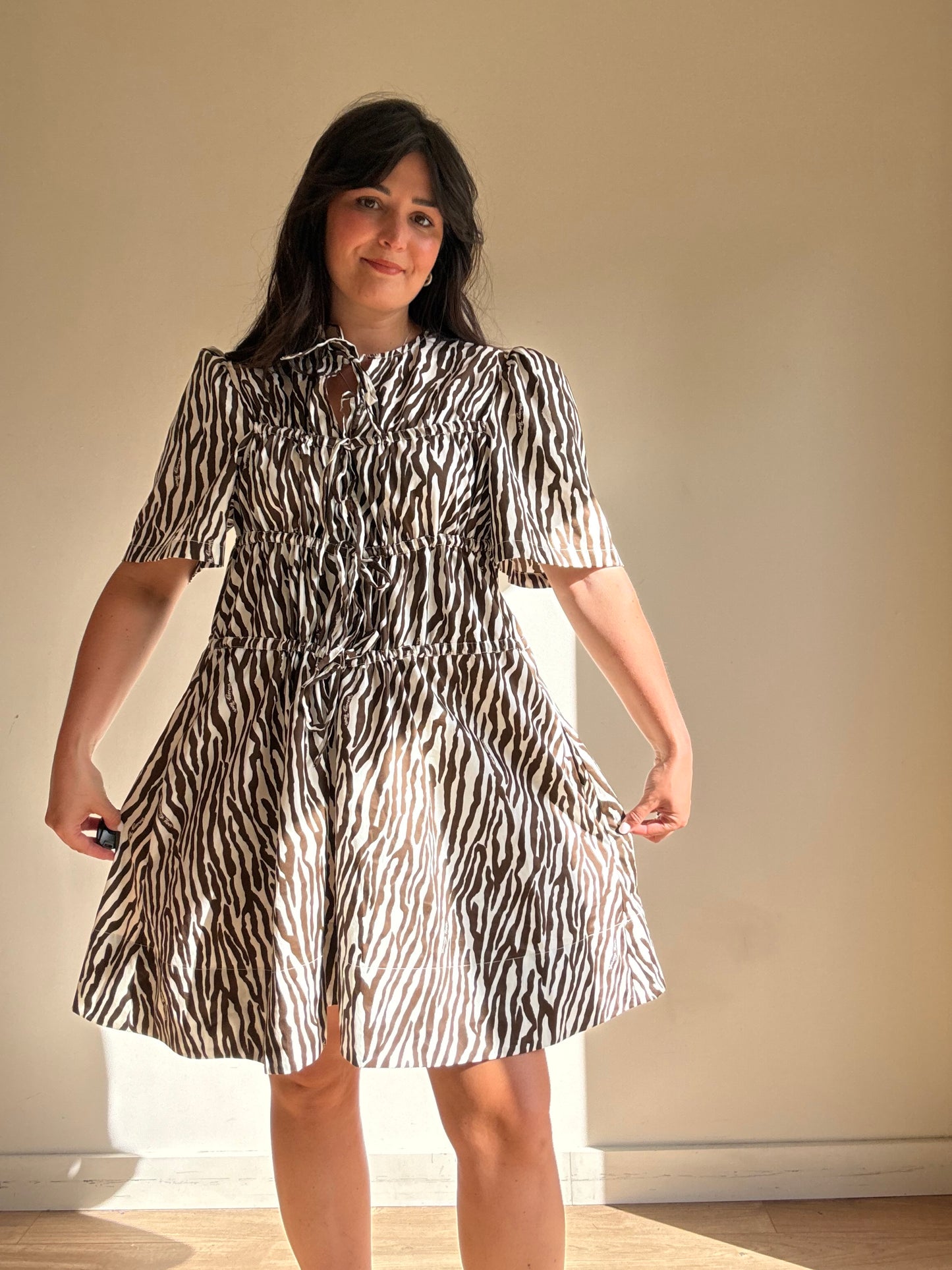 Variety Hour Zebra Tie Up Mini Dress, XL