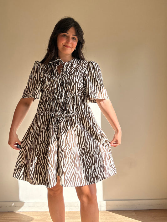 Variety Hour Zebra Tie Up Mini Dress, XL