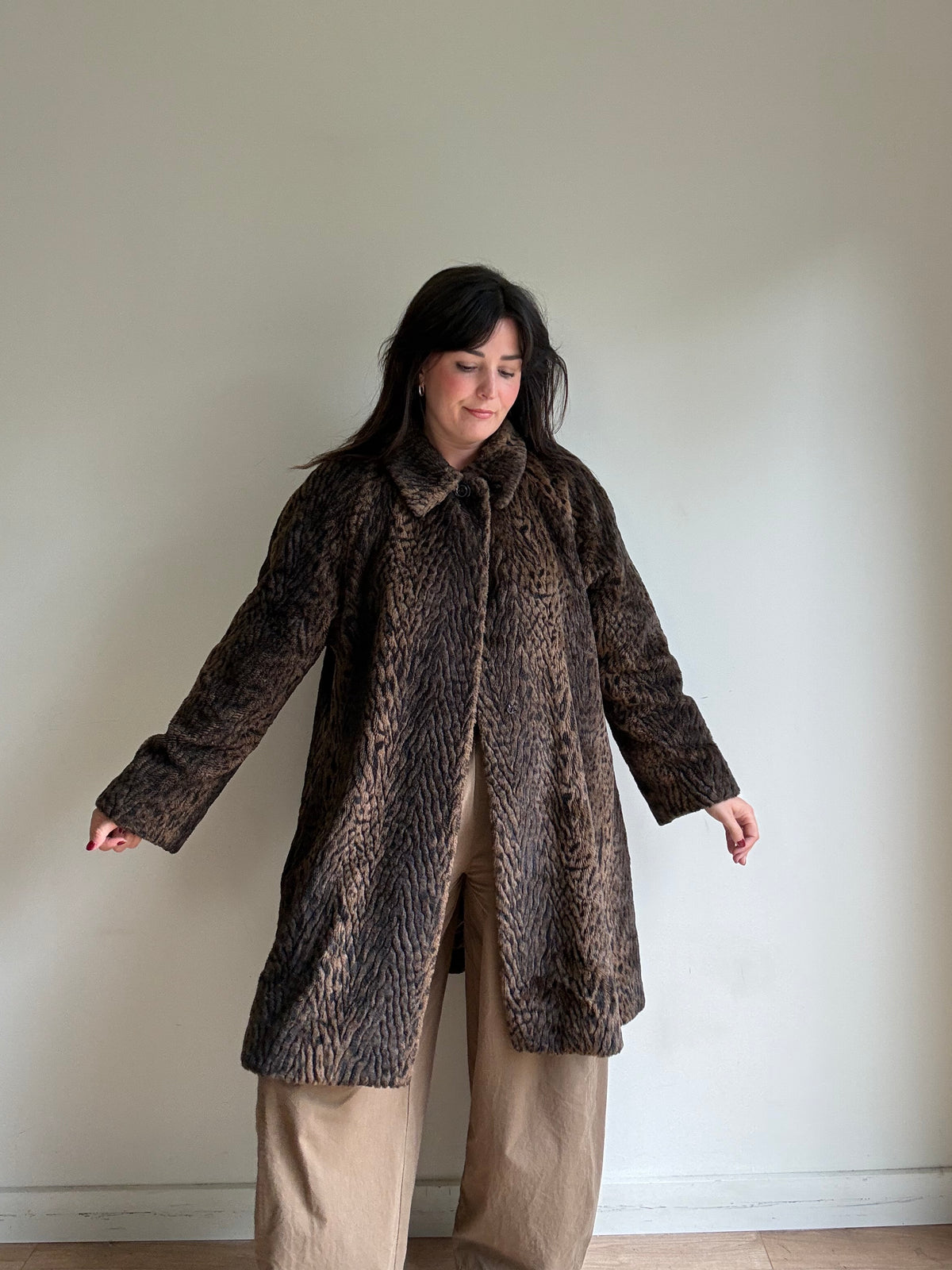 Vintage Jaeger Leopard Faux Fur Coat, M-L