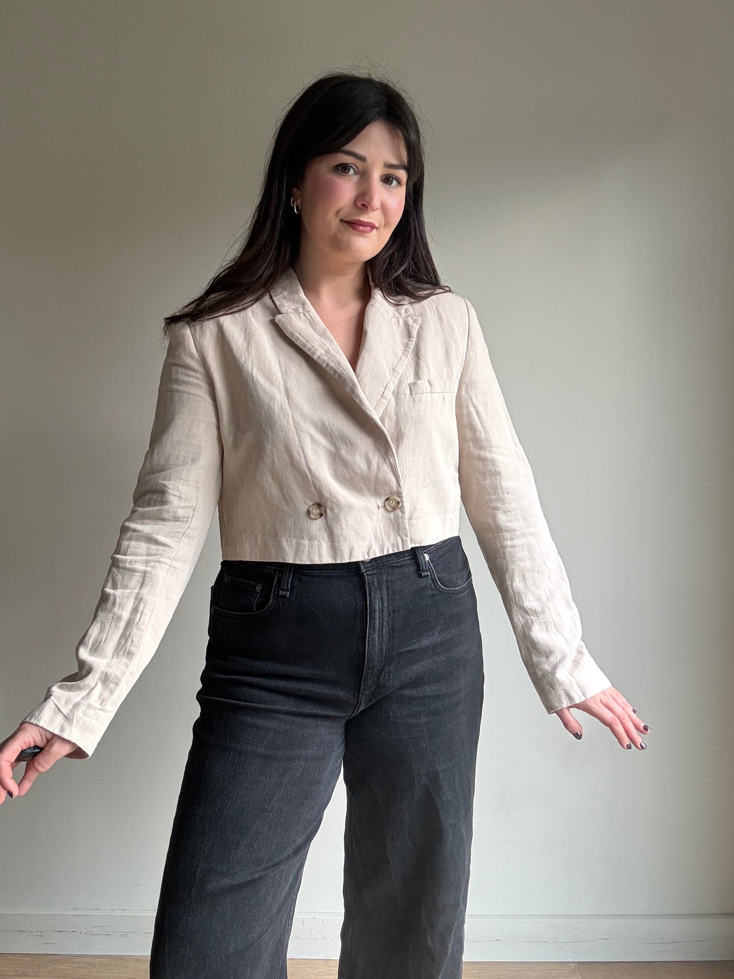 Cream Zara Cropped Blazer, M