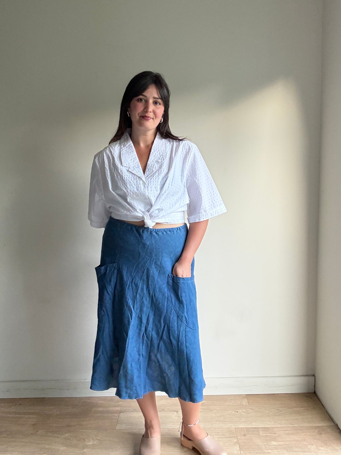 Linen Pocket Bias Cut Skirt, M/L